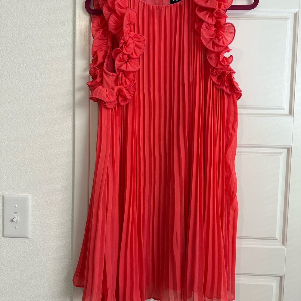 DO+BE Coral Pink Pleated Sleeveless Ruffle Dress
